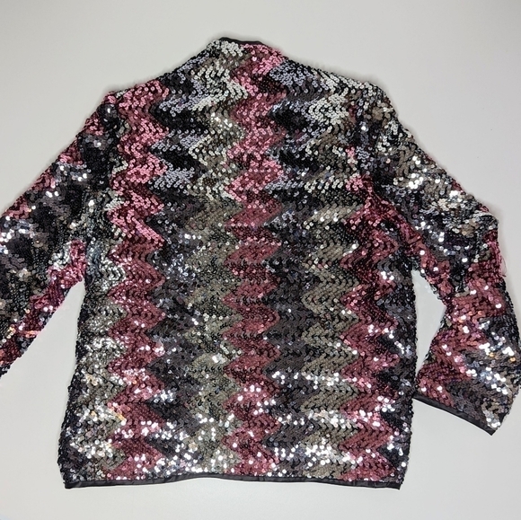 Vintage Ann Green sequined blazer jacket size black silver pink - Picture 2 of 6
